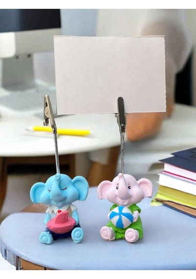 Minik Tatlı Kawaii Yavru Tatilci Filler Fotoğraf Not Tutacağı Ofis Masası Hediye Tutucu Tutacakti Mavi Pembe