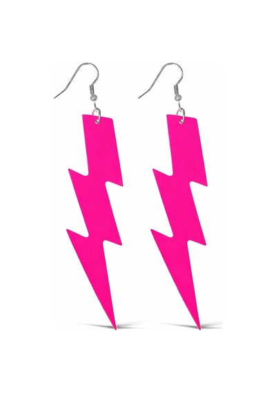 80 Ler 9039lar Retro Neon Pembe Şimşek Küpe 10 Cm