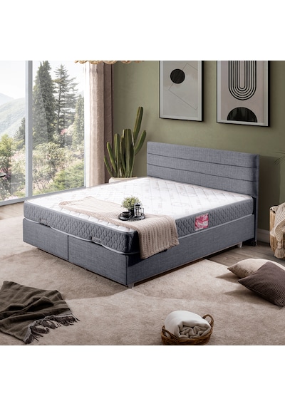Sofia Çift Kişilik Baza Başlık Letto Yatak Seti - Gri 160 x 200