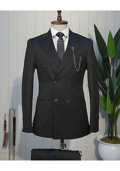 Bys Beystil Oscar Slim Fit Siyah Kruvaze Takım Elbise Nikol