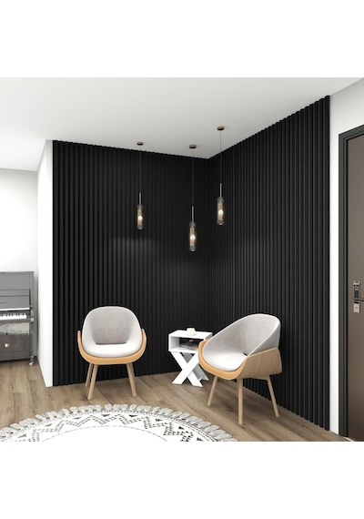 Keçeli Dekoratif Akustik Ahşap Panel Siyah Renk 60x240cm .