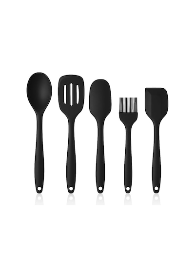 5'li Silikon Mutfak Seti Kaşık, Kepçe, Spatula, Yağ Fırçası Renkli Pişirme Seti Isıya Day Standart