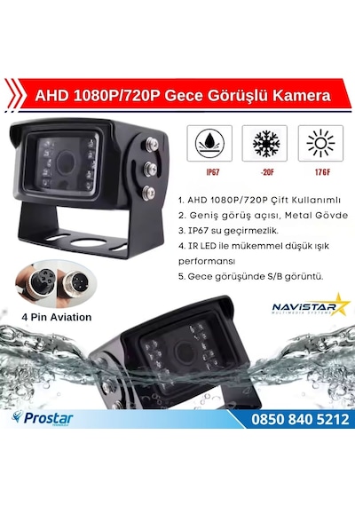 Ahd 1080p/720p Büyük Gece Görüşlü 4 Pin Soketli Kamyon Tır Otobüs Kamerası
