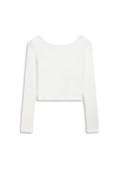 LTB Uzun Kollu Bisiklet Yaka Crop Beyaz Sweatshırt Beyaz