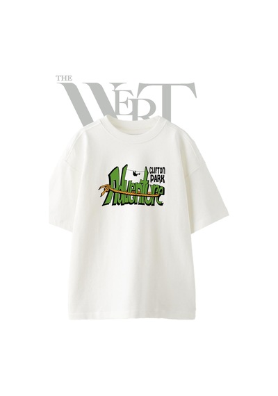 Thewert Adventure Zipline Tasarım Baskılı Ünisex Beyaz Oversize T-shirt