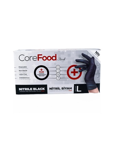 Nitril Eldiven Siyah Corefood L 100 Adet