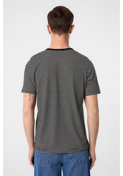 Antioch Regular Fit Çizgili Erkek T-shirt Siyah