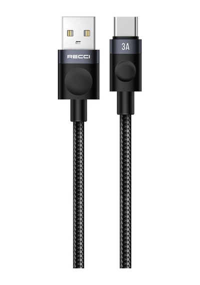 Recci Rs50c Usb-a To Type-c Örgü Tasarımlı Hızlı Şarj Özellikli Data Ve Şarj Kablosu 1m Siyah