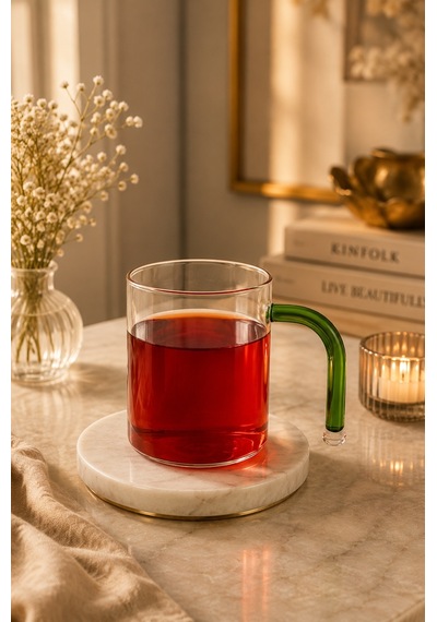 450ml Borosilikat Cam Renkli Özel Kulplu Bardak Kupa Ofis Bardağı