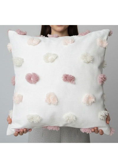 Premium Dokulu Dekoratif Kırlent Kılıfı 45x45 Cm Kabartmalı Desenli, Yüksek Kalite Kumaş Açık Pembe