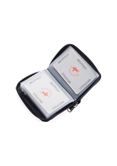 Westpolo Hakiki Deri Bol Şeffaf Kart Bölmeli Fermuarlı Unisex Cüzdan - Siyah Siyah