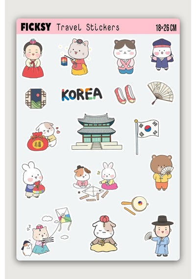 Kawaii Stili Sevimli Hayvanlar Kore Kıyafeti Temalı Sticker Seti - 18 Adet Etiket Çıkartma Diğer