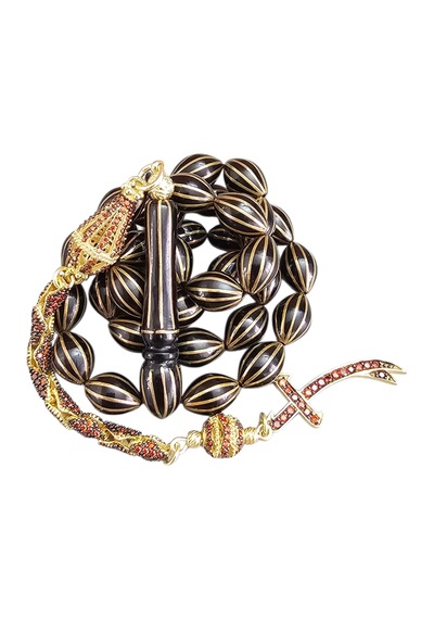 Diamond Gümüş Püsküllü 12'li Bronz Karpuz Yarma Gürcü Taşı Tesbih Lt1424 Siyah