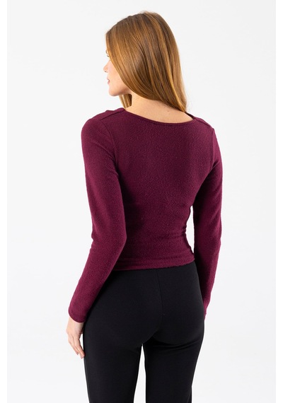 Giysa Kadın Asimetrik Yaka Omuz Aksesuar Detaylı Body Bordo - 26100 Bordo