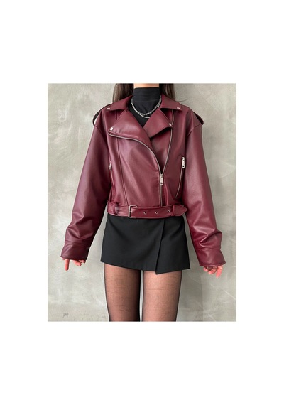 Candybia Kadın Oversize Kemerli Kadın Yeni Tarz Ceket Bordo Bordo