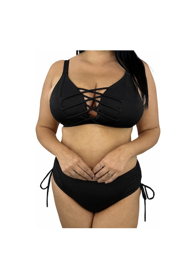Büyük Beden Bağcıklı Göğüs Dekolteli Ayarlanabilir Askılı Yüksek Bel Yan Büzgülü Kadın Bikini Takım Siyah Büyük Beden Bağcıklı Göğüs Dekolteli Ayarlanabilir Askılı Yüksek Bel Yan Büzgülü Kadın Bikini Takım Siyah