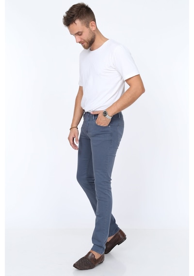 Digital Jeans Dar Kesim Erkek Likralı Açık Gri Kot Pant Petrol Mavi Açık Gri