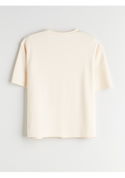 Lcw Vision Ekru Oversize Soft Touch Kadın Tişört