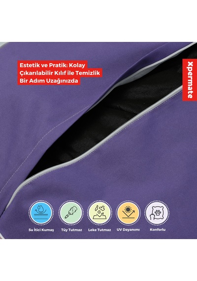 Xpermate Fermuarlı Yıkanabilir Puf Minder Yer Minderi Yuvarlak Turkuaz Gri