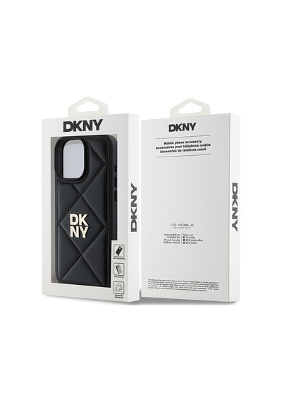 Apple Uyumlu iPhone 16 Pro Kılıf Dkny  Lisanslı Kapitone Tasarımlı Metal Logolu Deri Kapak Bej
