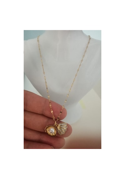 Lunarie İstiridye İncisi Kolye 14k Gold Kaplama Kararmaz Çelik Altın