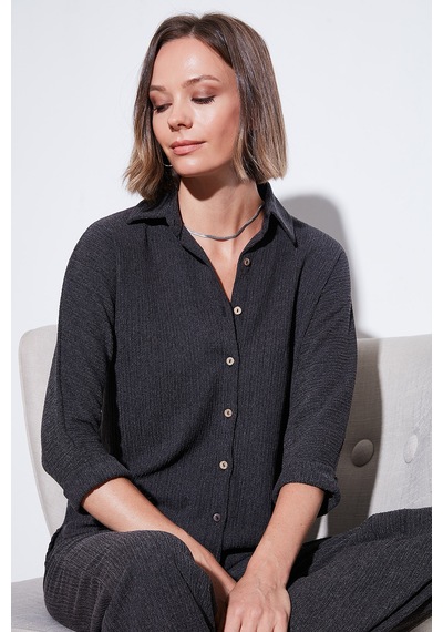 Lela Streç Regular Fit Dokulu Bayan Gömlek 5865975 Antrasit