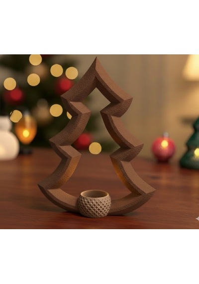 Yılbaşı Ağacı Tealight Mum Tutucu 2'li Set 18 Cm Ve 14 Cm Led Mum Hediyeli 3d Baskı Dekor
