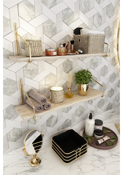 Bino Banyo Rafı Gold Paslanmaz, Banyo Düzenleyici, Banyo Mutfak Organizeri, Organizer 2'li Set