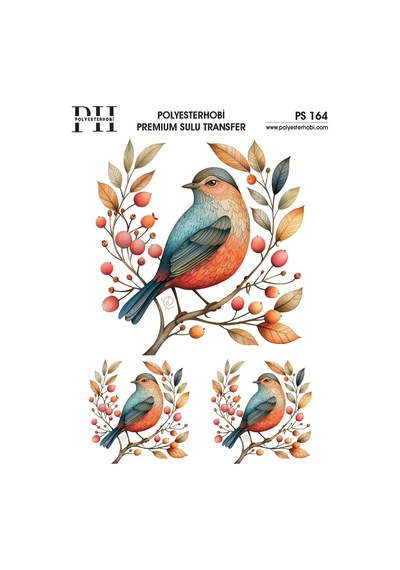 Polyesterhobi Premium Sulu Transfer 25x35 Cm Kuş Desenli Ps 164
