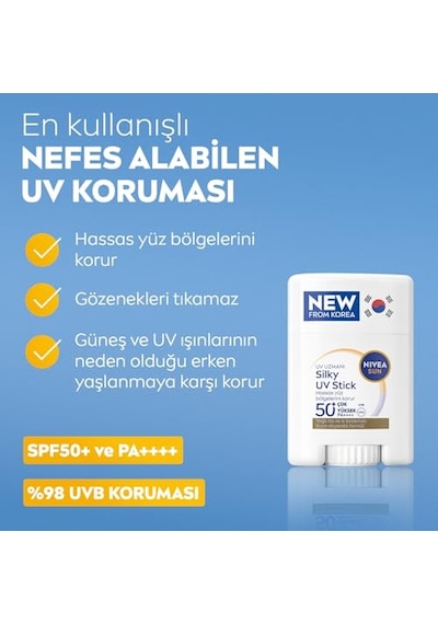 Nıvea Sun Spf50+ Yüksek Güneş Korumalı Kore Stick Yüz Güneş Kremi 15 Gr,hassas Yüz Bölgeleri,kokusuz Formül,makyaj Altına Uygulanabilir,cep Boy