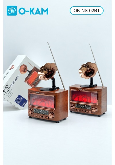 O-kam Ok-ns-02bt Gramofon Tasarımlı Şömine Efektli Retro Radyo