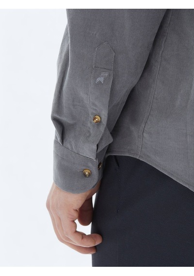 Kip Gri Fitilli Regular Fit Uzun Dokuma Kadife Casual %100 Pamuk Gömlek