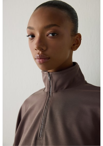 Penti Haki Silky Feel Dik Yaka Crop Sweatshirt