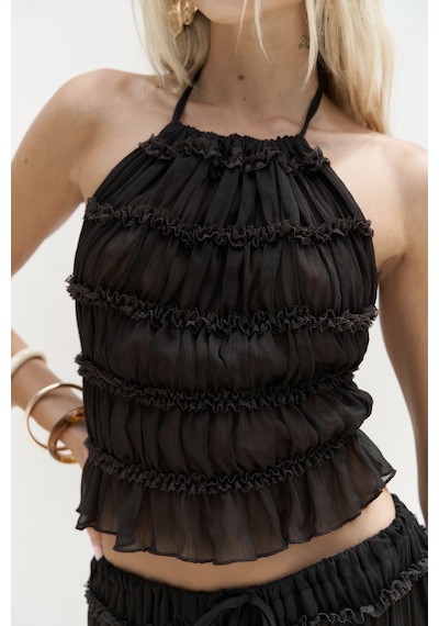 Mai Collection Mai Studios Co. Sofi Transparan Kahve Crop Etek Takım Kahve