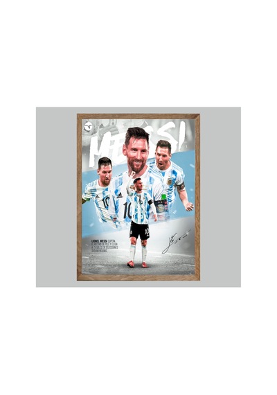 Lionel Messi Doğal Ahşap Çerçeveli Tek Parça Dekoratif Tablo Çok Renkli - 819056936 Çok Renkli