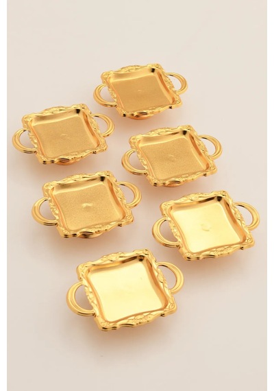Mini Kulplu Kare Model Ayaklı Lokumluk 6'lı Takım Gold Renkli