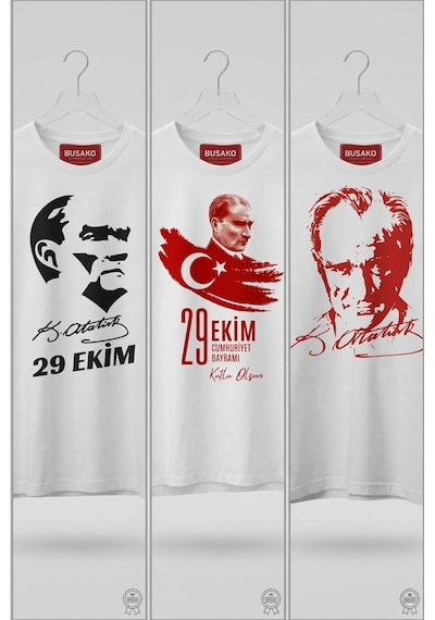 29 Ekim Cumhuriyet Bayramı Temalı Tshirt Busako Açık Beyaz
