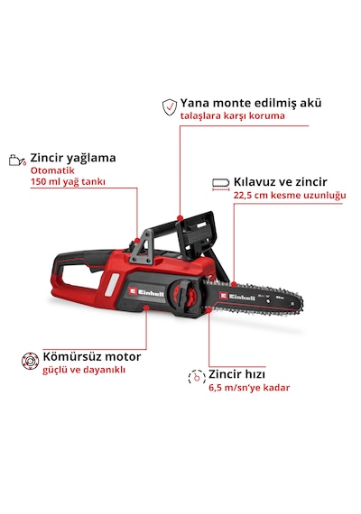 Einhell Expert GE-LC 18/25 Li Bl - Solo Kömürsüz Akülü Ağaç Kesme Makinesi