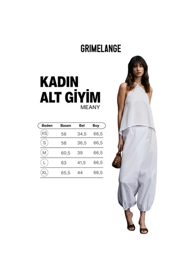 Grımelange Meany Kadın %100 Pamuk Beli Ve Paçası Lastikli Asimetrik Şalvar Beyaz Pantolon