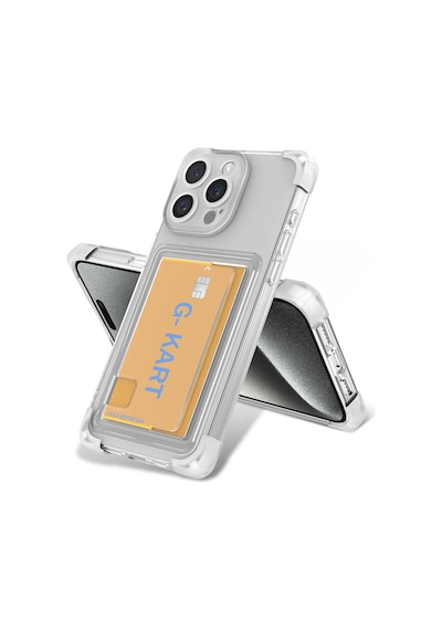 Apple iPhone Uyumlu 15 Pro Max Kılıf Airbag Tasarımlı Şeffaf Kartlıklı G-kart Kapak - Ren Renksiz Renksiz