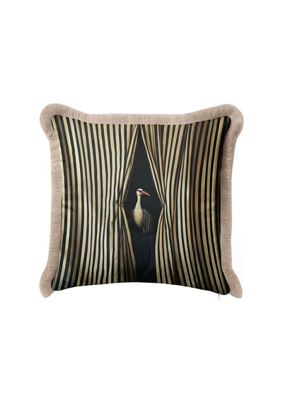 Zebra Egzotik Kuş Figür Saçaklı Yastık Kılıfı-sahne Art Deco Siyah Bej Vizon Püsküllü Kırlent Kılıfı Uzak Düş Nova