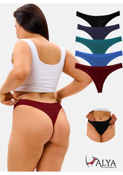 Alya Underwear Kadın Külot Pamuklu String - 5 Adet Siyah Tanga S, M, L, Xl Multicolor-p24
