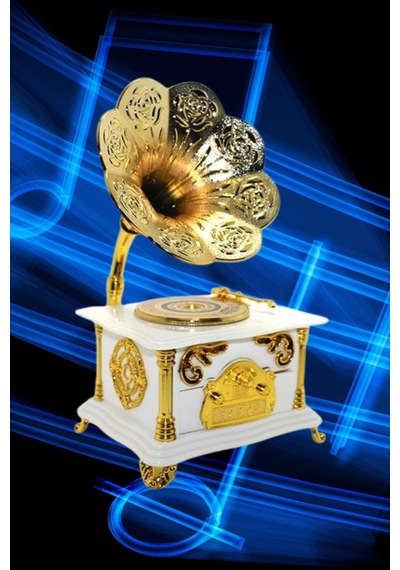 Gramofon Müzik Kutusu Beyaz 13x26cm