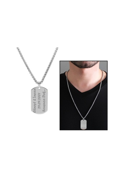 Oval Tasarım Kişiye Isim Yazılı Silver Renk Çelik Erkek Koly Çok Renkli