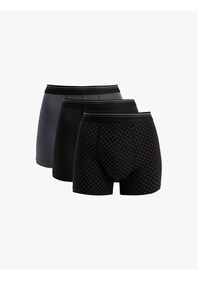 Koton Pamuklu Regular Fit 3'lü Boxer Seti Antrasit Desenli 6wlm90019mk Antrasit Desenli