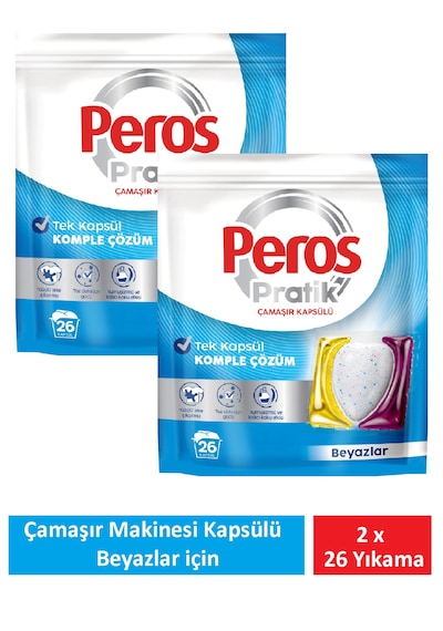 Peros Pratik Matik Çamaşır Deterjanı Kapsülü - Tableti 56 Adet Beyazlar 2pk 26 Set