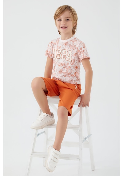 U S Polo Assn Flowered Details Bej Erkek Çocuk Bermuda Takım