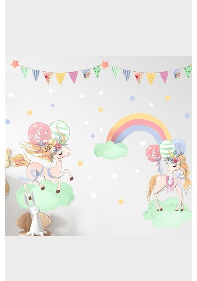 Rengarenk Ikili Unicorn Duvar Sticker Seti