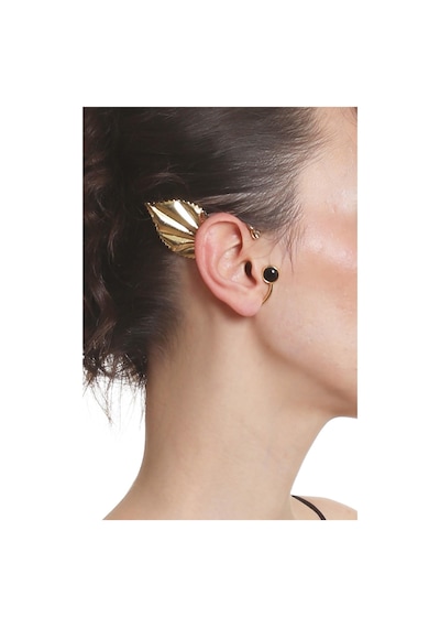 Kadın Altın Renk Lak Kaplama Taşlı Yaprak Stilizesi Sağ Kulak Earcuff & Kıkırdak Küpe Çok Renkli