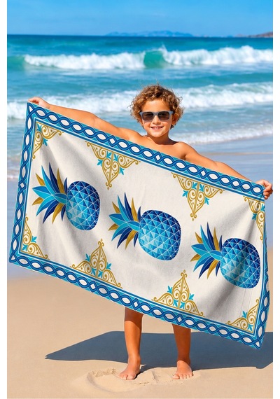 Ananas Tropikal Marine Plaj Havlusu - Mavi Beyaz Akdeniz Stil Hızlı Kuruyan Mikrofiber Havlu Eski Yakamoz